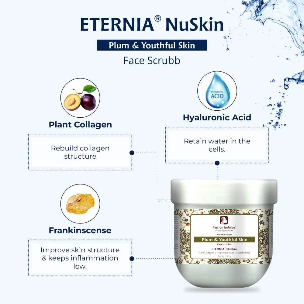 Eternia NuSkin Face Scrubb 200gm For Youthful Skin, Anti-Aging | Anti-Wrinkle | Skin Hydration & Nourishes | With Plant Collagen, Hyaluronic Acid & Frankincense | Natural - passionindulge