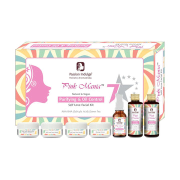 Pink Mania Purifying & Oil Control 7 Star Facial Kit With Turmeric and Green Tea | Moisturize sensitive allergic skin, Helps reduces clogged pores, and acne | Healthy skin | 7 Steps | Professional Kit | BUY 1 GET 1 FREE