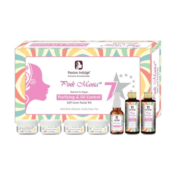 Pink Mania Purifying & Oil Control 7 Star Facial Kit With Turmeric and Green Tea | Moisturize sensitive allergic skin, Helps reduces clogged pores, and acne | Healthy skin | 7 Steps | Professional Kit - passionindulge