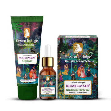 Kumkumadi Kit-Kumkumadi Natural Handmade Bath Bar, Kumkumadi face Cleanser & Kumkumadi Facial oil with Saffron, Vetiver & 16 Herbs