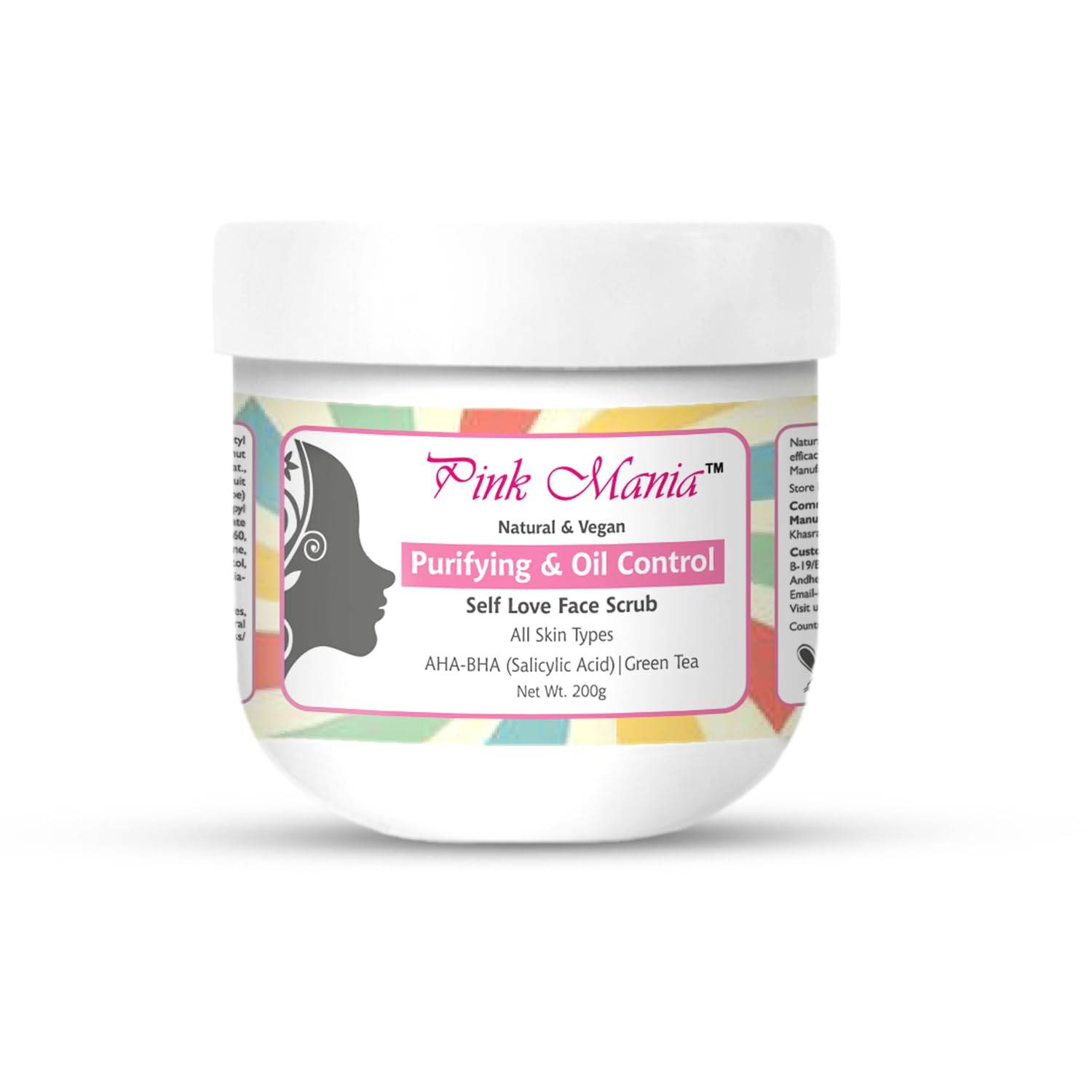 Pink Mania Purifying & Oil Control AHA BHA Face Scrubb With Turmeric & Green Tea | Reduces acne on skin, Redness, fights infection & hydrate the skin | Natural & Vegan - 200g - passionindulge
