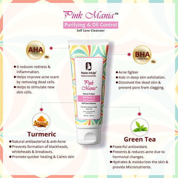 Pink Mania Purifying & Oil Control AHA BHA Face Cleanser & Face Moisturizer Combo For Healthy Skin With Turmeric & Green Tea Extract | Healing Skin Properties & Reduces blackheads