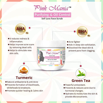 Pink Mania Purifying & Oil Control AHA BHA Face Mudd With Turmeric & Green Tea |Remove the dead cells & helps to prevent acne, blackheads and whiteheads | Natural & Vegan - 200g