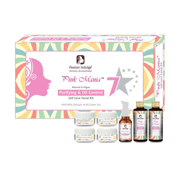 Pink Mania Purifying & Oil Control 7 Star Facial Kit With Turmeric and Green Tea | Moisturize sensitive allergic skin, Helps reduces clogged pores, and acne | Healthy skin | 7 Steps | Professional Kit | BUY 1 GET 1 FREE