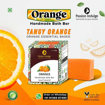 Handmade Bath Bar Soap Orange - each 100gm | Natural & Vegan | Aromatherapy | Peta Certified ( Pack of 3 )