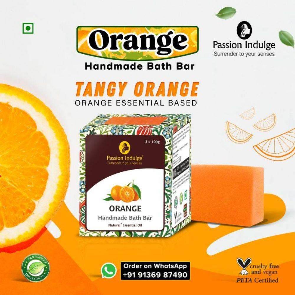 Handmade Bath Bar Soap Orange - each 100gm | Natural & Vegan | Aromatherapy | Peta Certified ( Pack of 3 ) - passionindulge