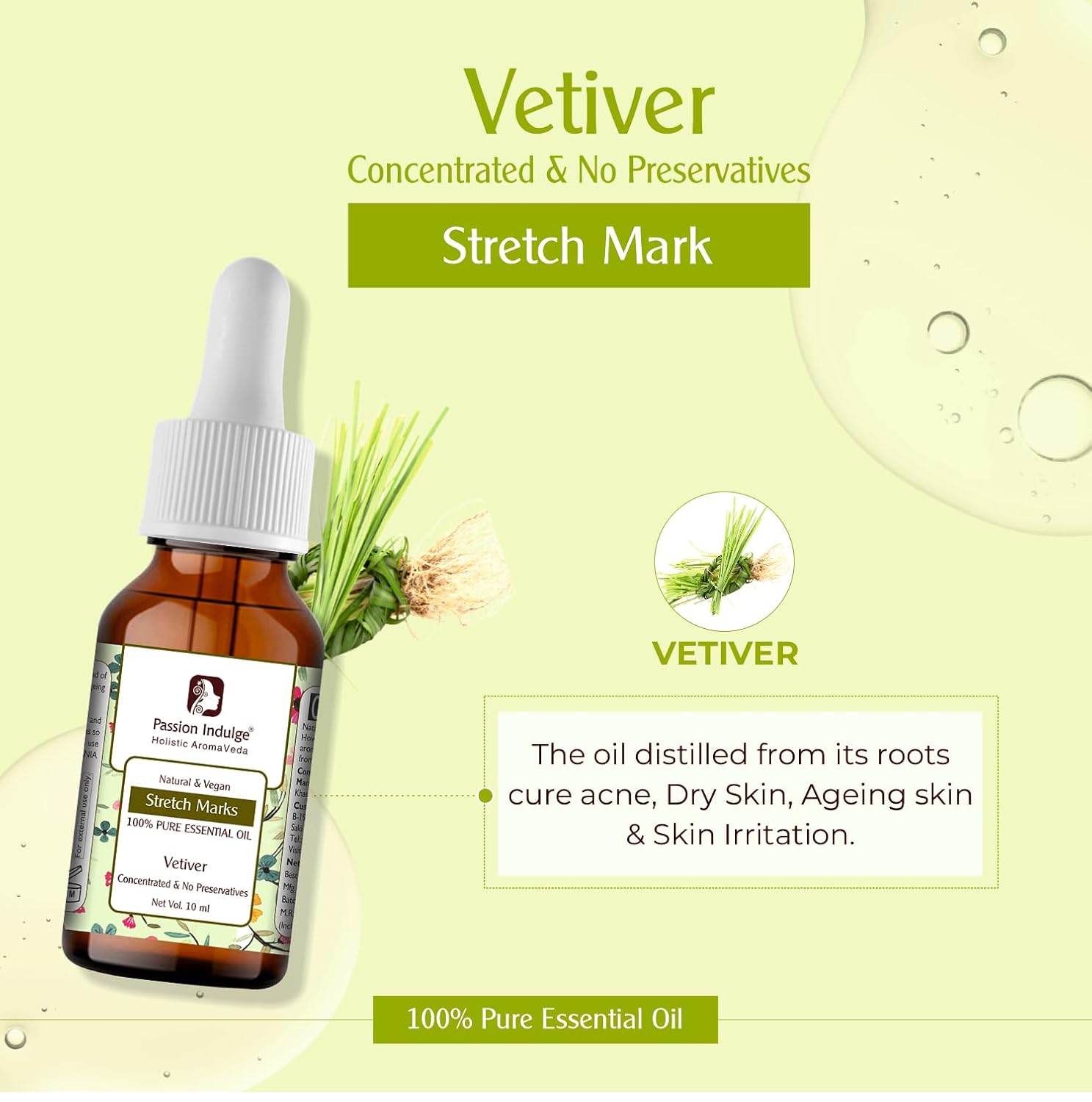 Vetiver Essential Oil 10ml For Stretch Marks | Natural & Vegan | All Skin Type - passionindulge