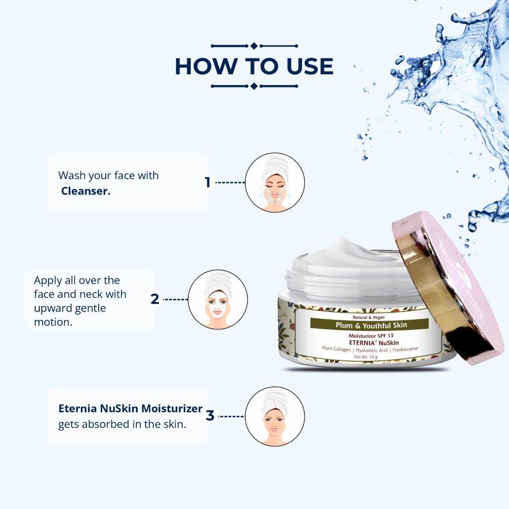 Eternia NuSkin Moisturizer 50gm For Youthful Skin, Anti-Aging | Anti-Wrinkle | Reduces Fine Lines & Wrinkles | Skin Hydration & Nourishes | Healthy Skin | SPF 15 With Plant Collagen, Hyaluronic Acid & Frankincense | Natural - passionindulge
