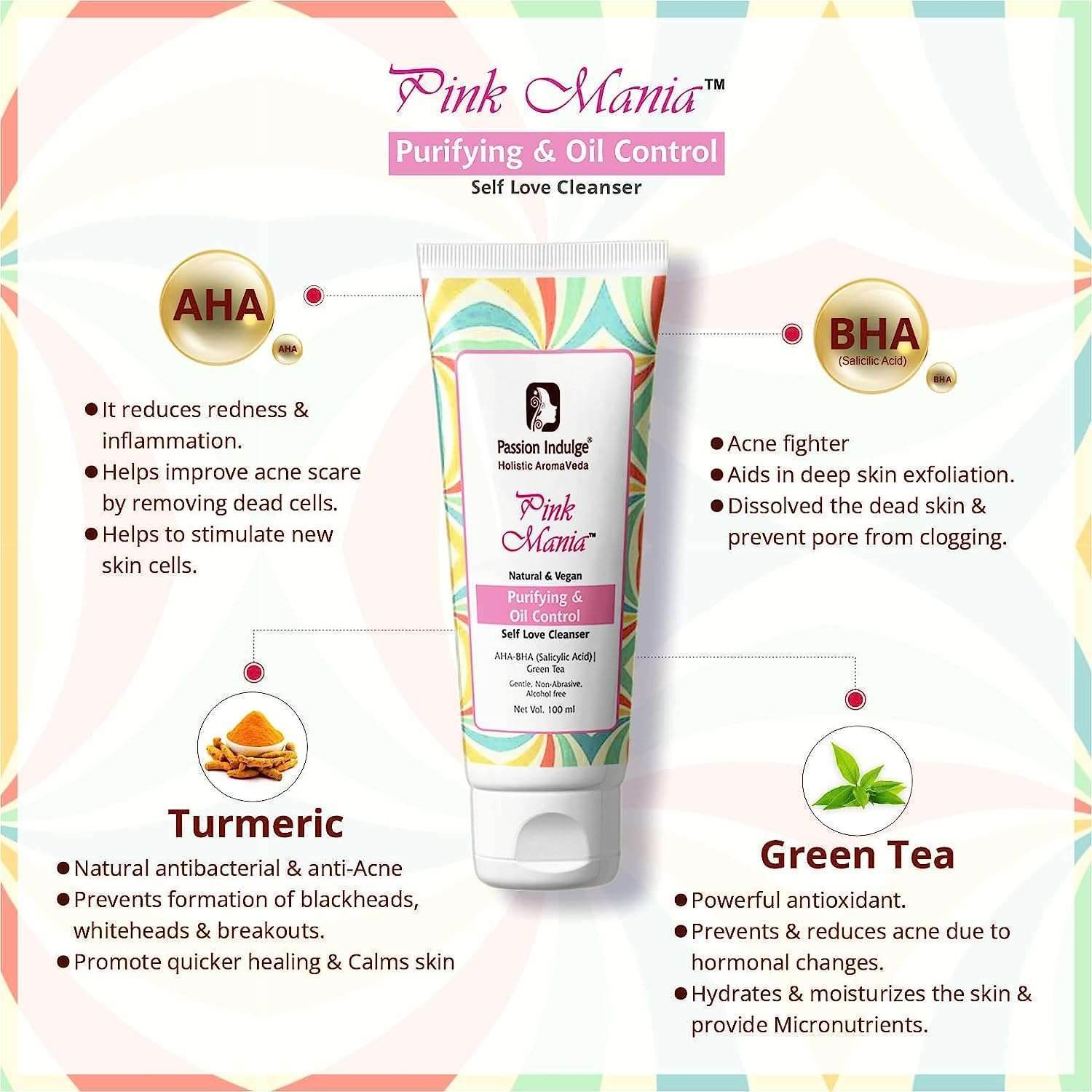 Pinkmania Cleanser, Toner & Moisturizer of salicylic acid for Clear Skincare - passionindulge
