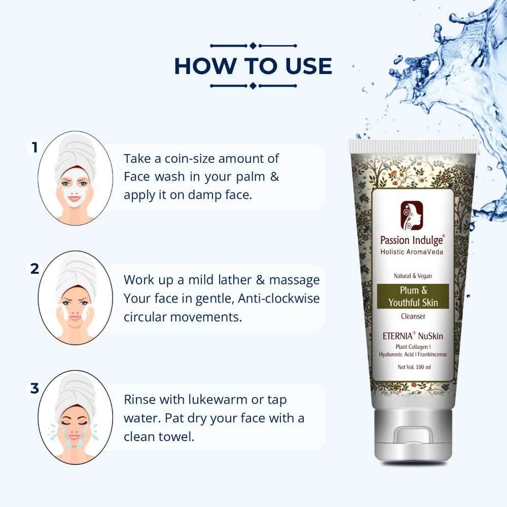 Eternia NuSkin Cleanser 100ml For Youthful Skin, Anti-Aging | Anti-Wrinkle | Reduces Fine Lines & Wrinkles | Skin Hydration & Nourishes | Healthy Skin With Plant Collagen, Hyaluronic Acid & Frankincense | Natural - passionindulge