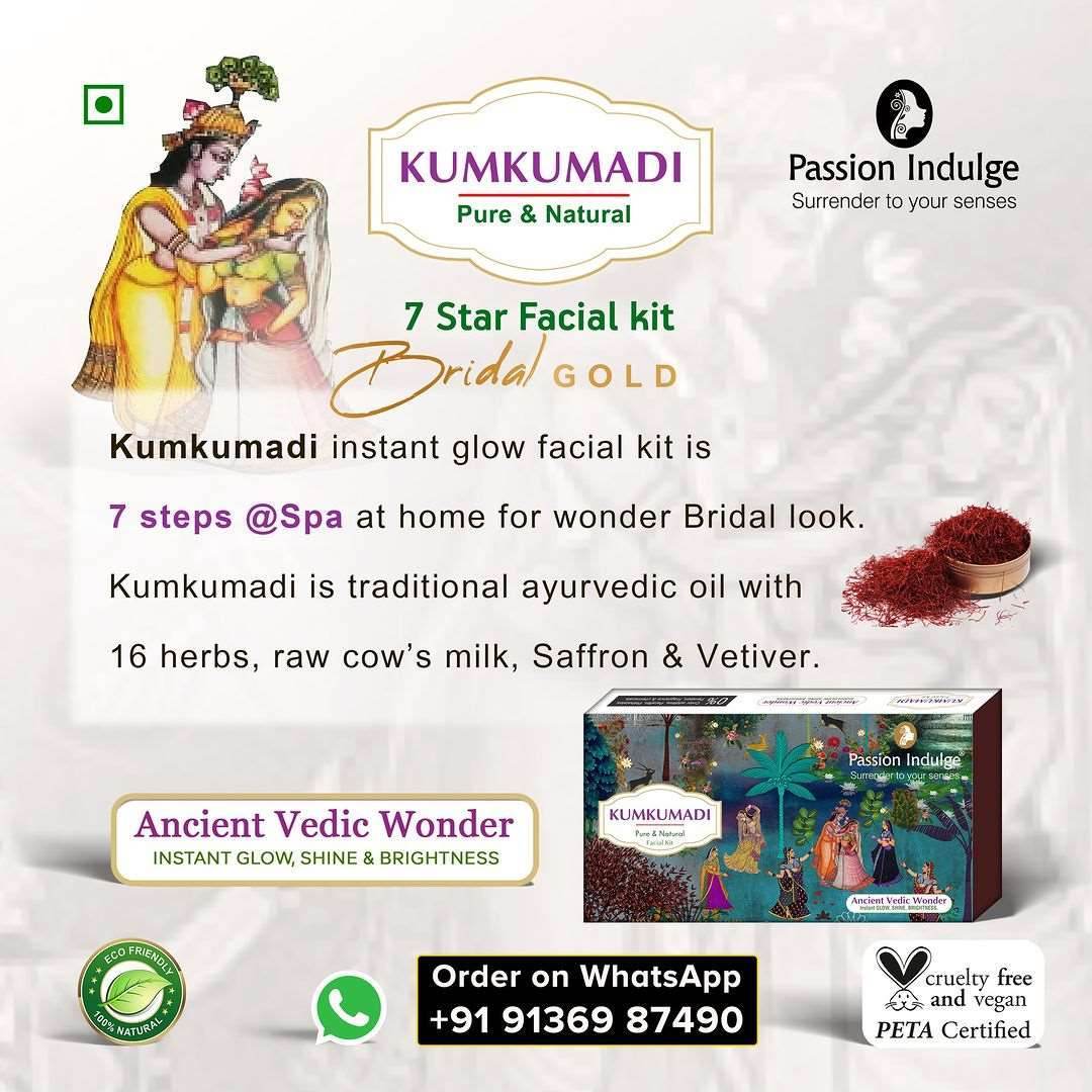 Kumkumadi Pro-Bridal Facial Kit | Pure and Natural | For Skin Shine and Brightness With Saffron, Vetiver Oil, and 16 Herbs| All Skin Types | 7 Steps | Bridal Kit - passionindulge