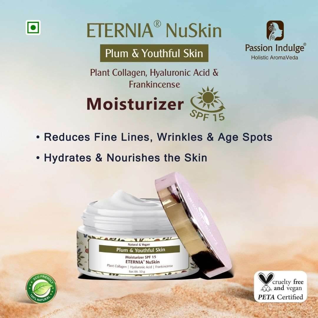 Eternia NuSkin Moisturizer 50gm For Youthful Skin, Anti-Aging | Anti-Wrinkle | Reduces Fine Lines & Wrinkles | Skin Hydration & Nourishes | Healthy Skin | SPF 15 With Plant Collagen, Hyaluronic Acid & Frankincense | Natural - passionindulge