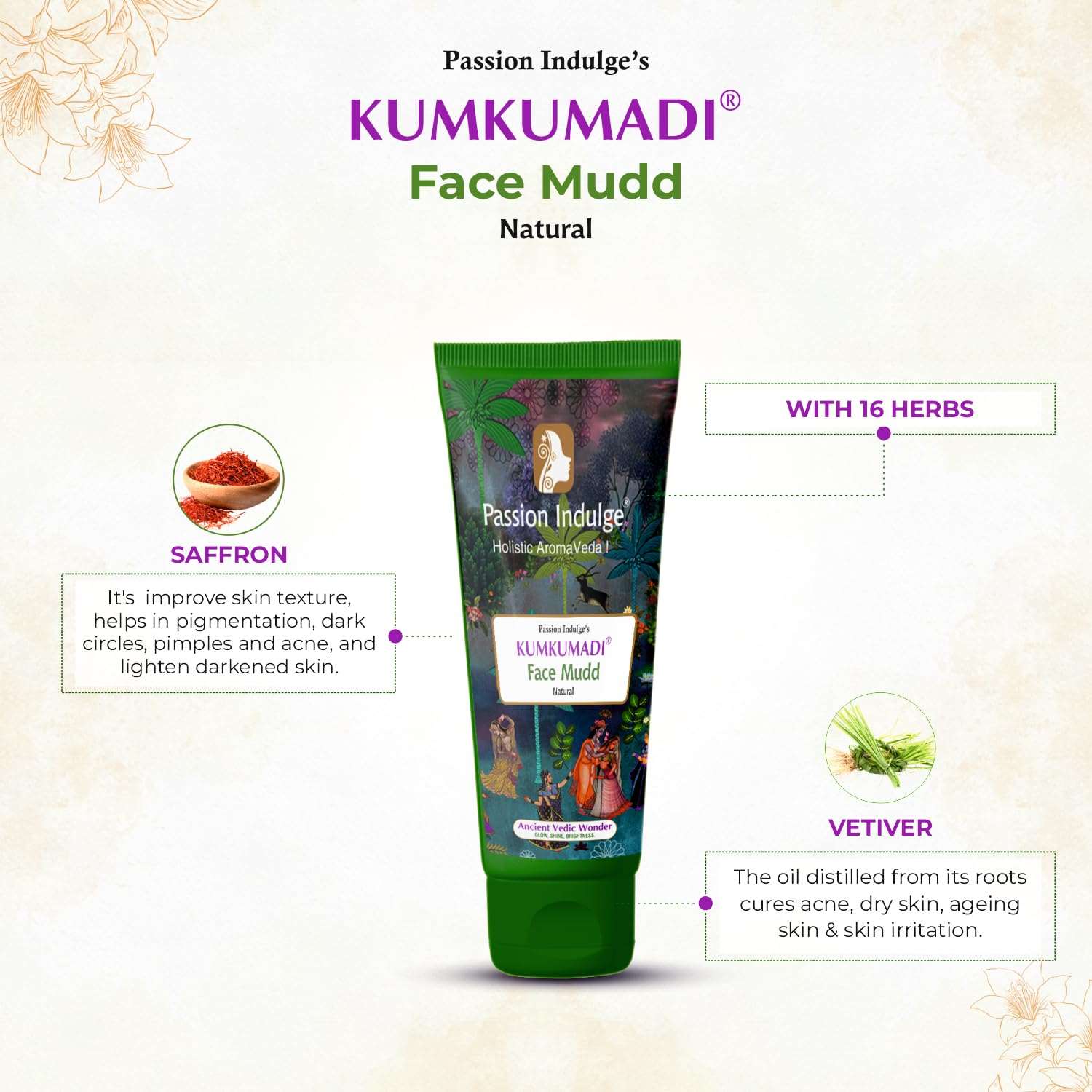 Kumkumadi Natural Handmade Bath Bar & Kumkumadi Natural Face Mudd Pack For Skin Glow, Shine & Brightness with Saffron, Vetiver and 16 Herbs