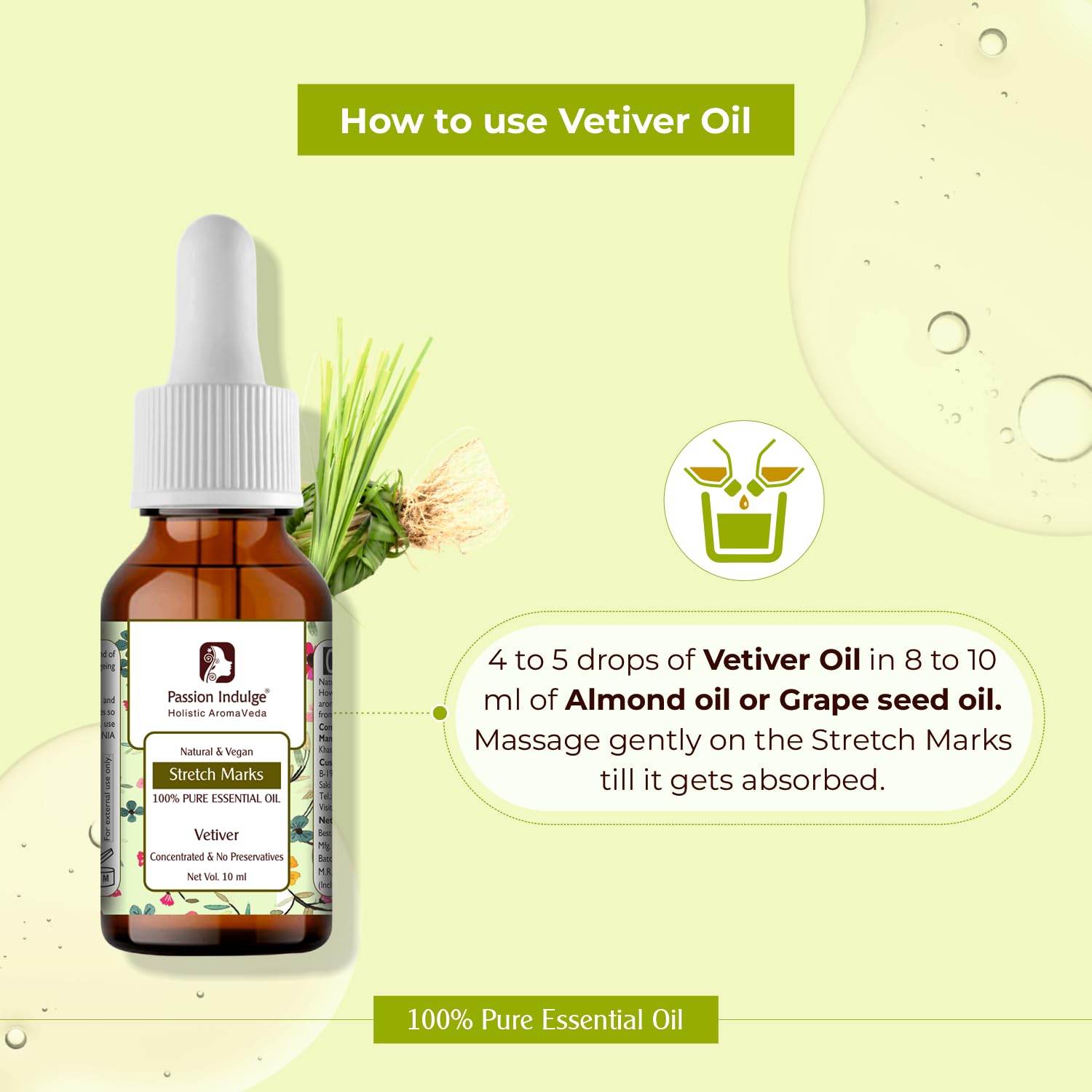 Vetiver Essential Oil 10ml For Stretch Marks | Natural & Vegan | All Skin Type - passionindulge