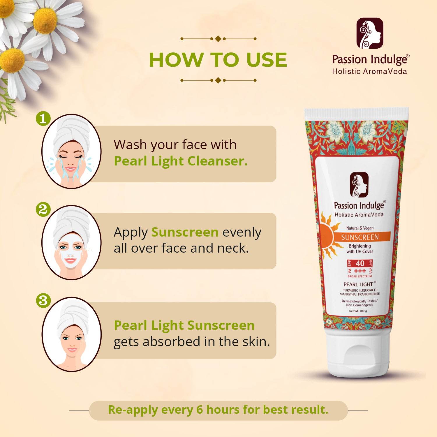 Pearl Light Natural Sunscreen 100 gm- PACK OF 2 | Sun Burn Protection | Sun lightning formula with UV Protection |SPF 40 | Dermatologically Tested | Natural & Vegan - passionindulge