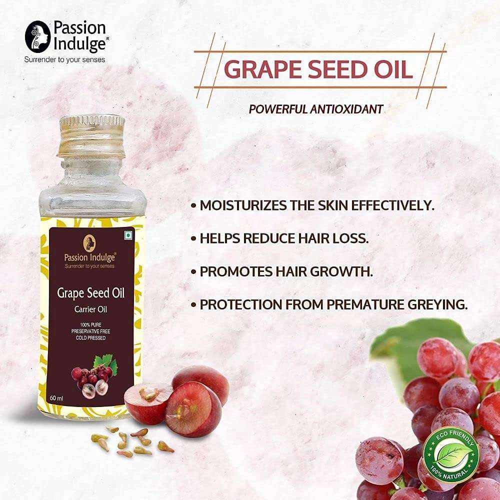 Grape Seed Carrier Oil 60ml | Dark Circles | Promote Hair Growth | Reduce Hair Loss | Face and Skin Care | Carrier Oil | Natural & Vegan | All Skin Type