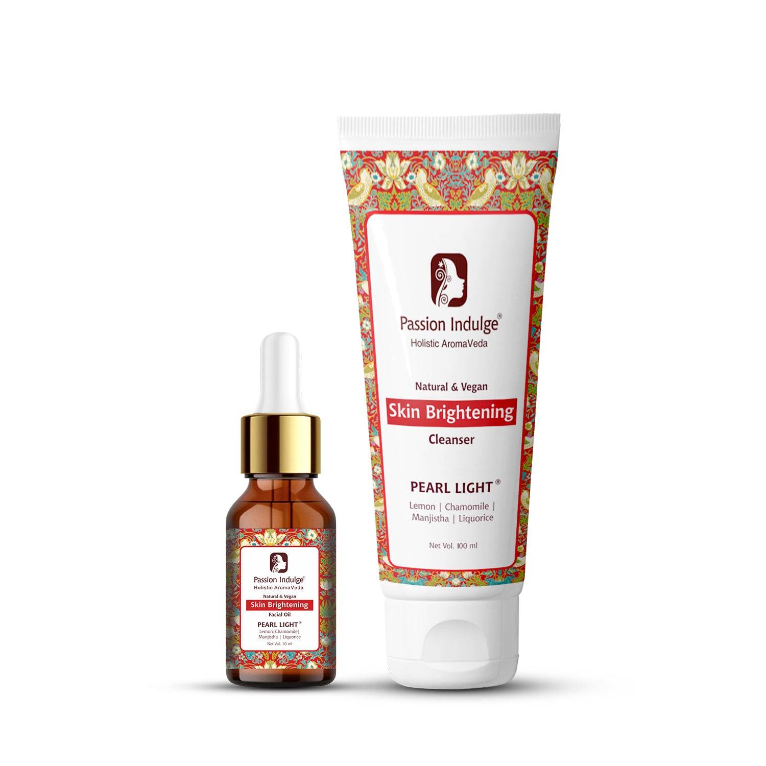 Pearl Light Cleanser 100ml & Facial Oil 10ml For Dark Spots Reduction | Skin Brightening & Lightening | Glowing Skin | Natural & Vegan | Ayurvedic - passionindulge