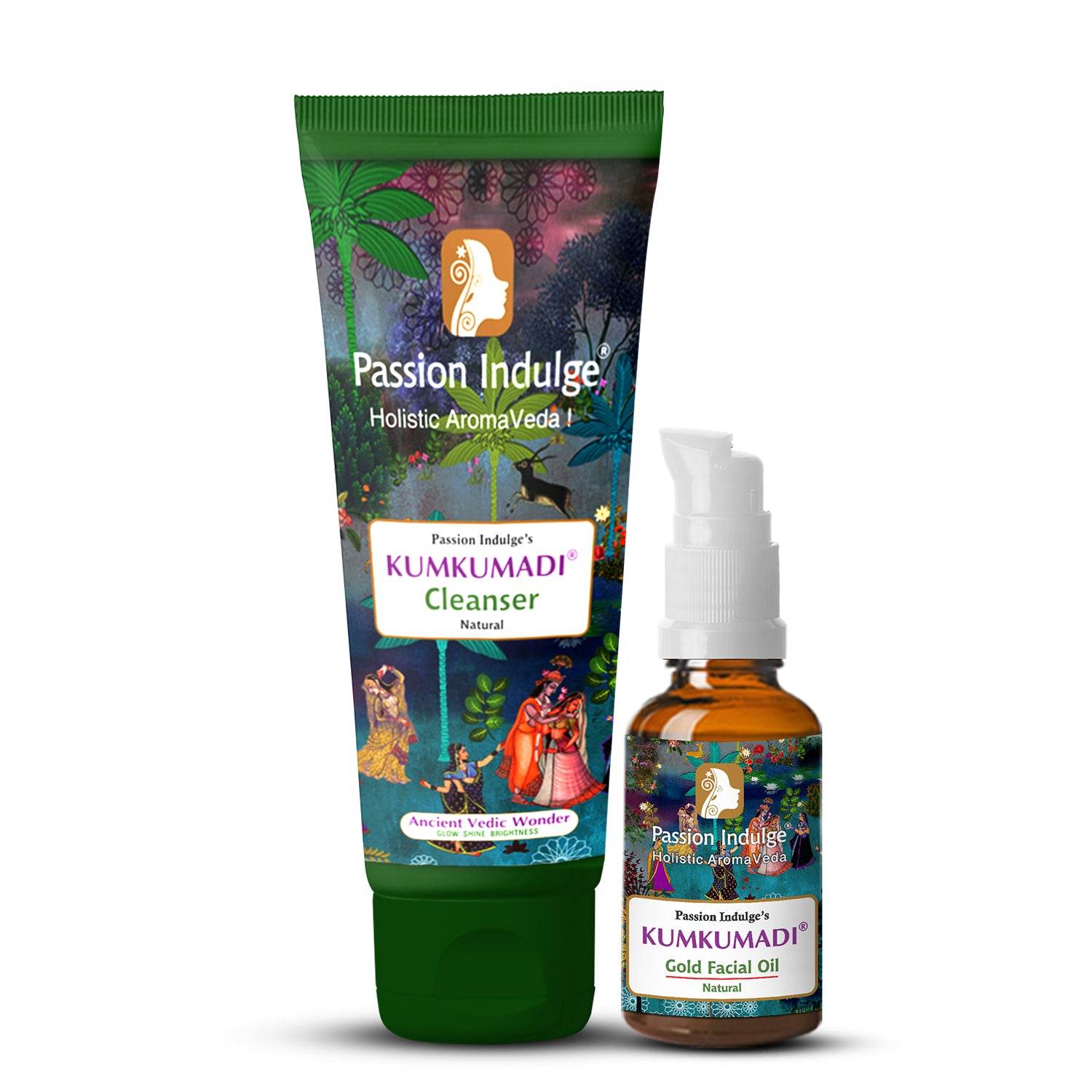 Kumkumadi Facial Oil 10ml & Cleanser 100ml For Glowing Skin | Shine & Brightness | Anti Ageing | Anti Wrinkle | Pigmentation | With Saffron, Vetiver & 16 Herbs | Natural & Ayurvedic | for all Skin Type - passionindulge