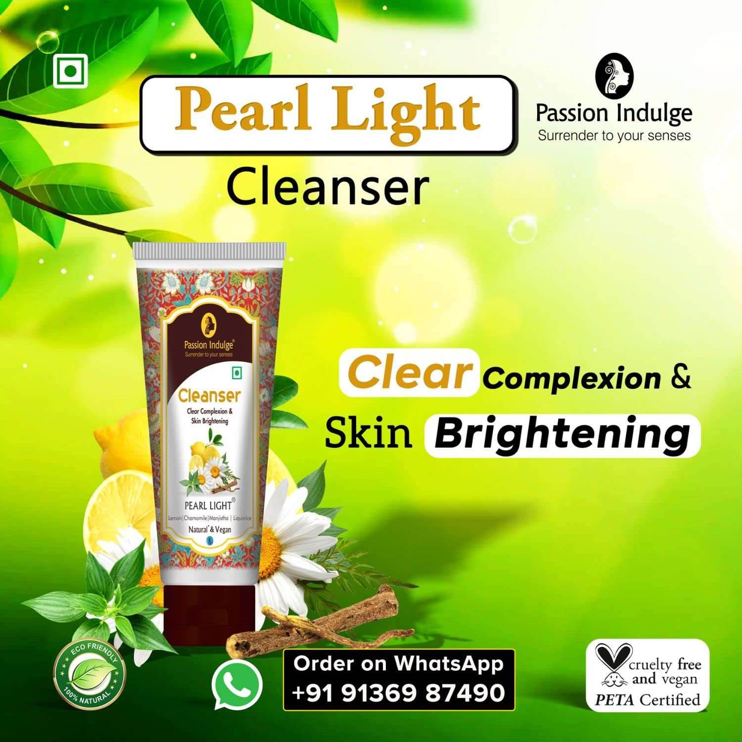 Pearl Light Cleanser 100ml & Moisturizer 50gm For Dark Spots Reduction | Skin Brightening & Lightening | Glowing Skin | Natural & Vegan | Ayurvedic - passionindulge