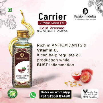 Grape Seed Carrier Oil 60ml | Dark Circles | Promote Hair Growth | Reduce Hair Loss | Face and Skin Care | Carrier Oil | Natural & Vegan | All Skin Type