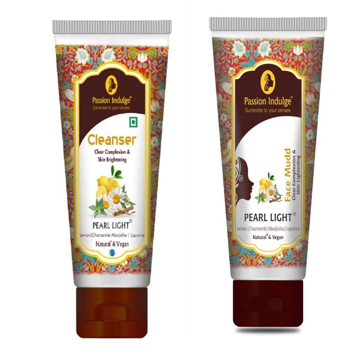 Pearl Light Cleanser 100ml & Face Mudd 100gm For Dark Spots Reduction | Skin Brightening & Lightening | Glowing Skin | Natural & Vegan | Ayurvedic - passionindulge