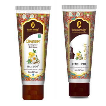 Pearl Light Cleanser 100ml & Face Mudd 100gm For Dark Spots Reduction | Skin Brightening & Lightening | Glowing Skin | Natural & Vegan | Ayurvedic - passionindulge