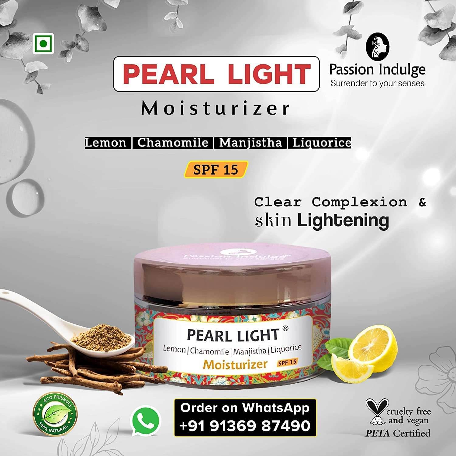 Pearl Light Cleanser 100ml & Moisturizer 50gm For Dark Spots Reduction | Skin Brightening & Lightening | Glowing Skin | Natural & Vegan | Ayurvedic - passionindulge