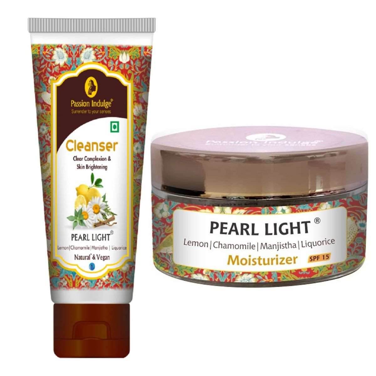 Pearl Light Cleanser 100ml & Moisturizer 50gm For Dark Spots Reduction | Skin Brightening & Lightening | Glowing Skin | Natural & Vegan | Ayurvedic - passionindulge