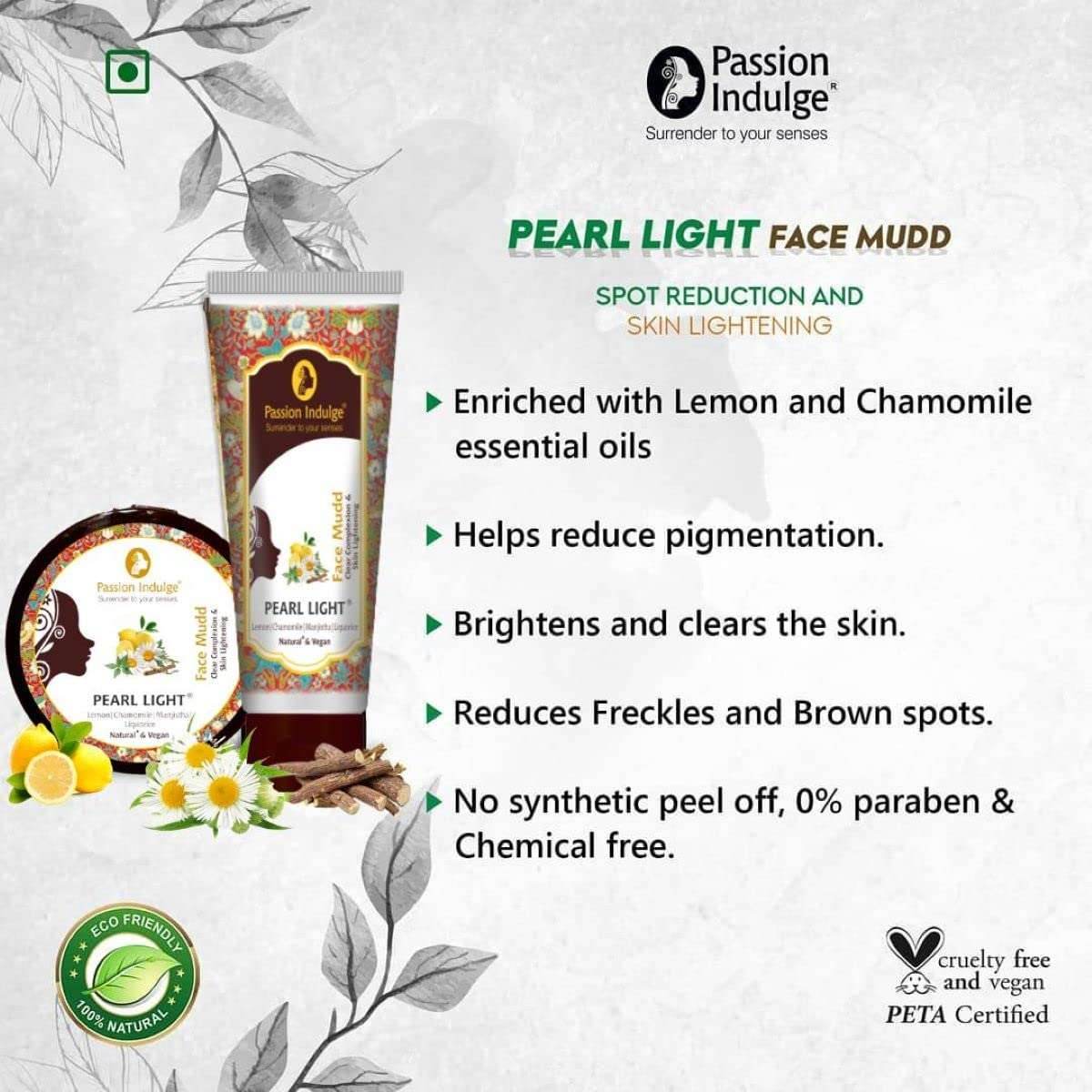 Pearl Light Cleanser 100ml & Face Mudd 100gm For Dark Spots Reduction | Skin Brightening & Lightening | Glowing Skin | Natural & Vegan | Ayurvedic - passionindulge