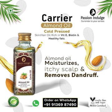 Almond Carrier Oil - 60ml | Badam Tail for Itchy Scalp & Removes Dandruff | Cold Pressed | Moisturizers | Skin Hair Oil | Ayurvedic & Vegan | Natural | All Skin & Hair Types