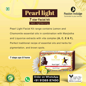 Pearl Light 7 Star Facial Kit For Glowing Skin | Skin Brightening| Spot Reduction | SPF 15 With Lemon & Chamomile | Home Facial Kit | Natural & Vegan | BUY 1 GET 1 FREE