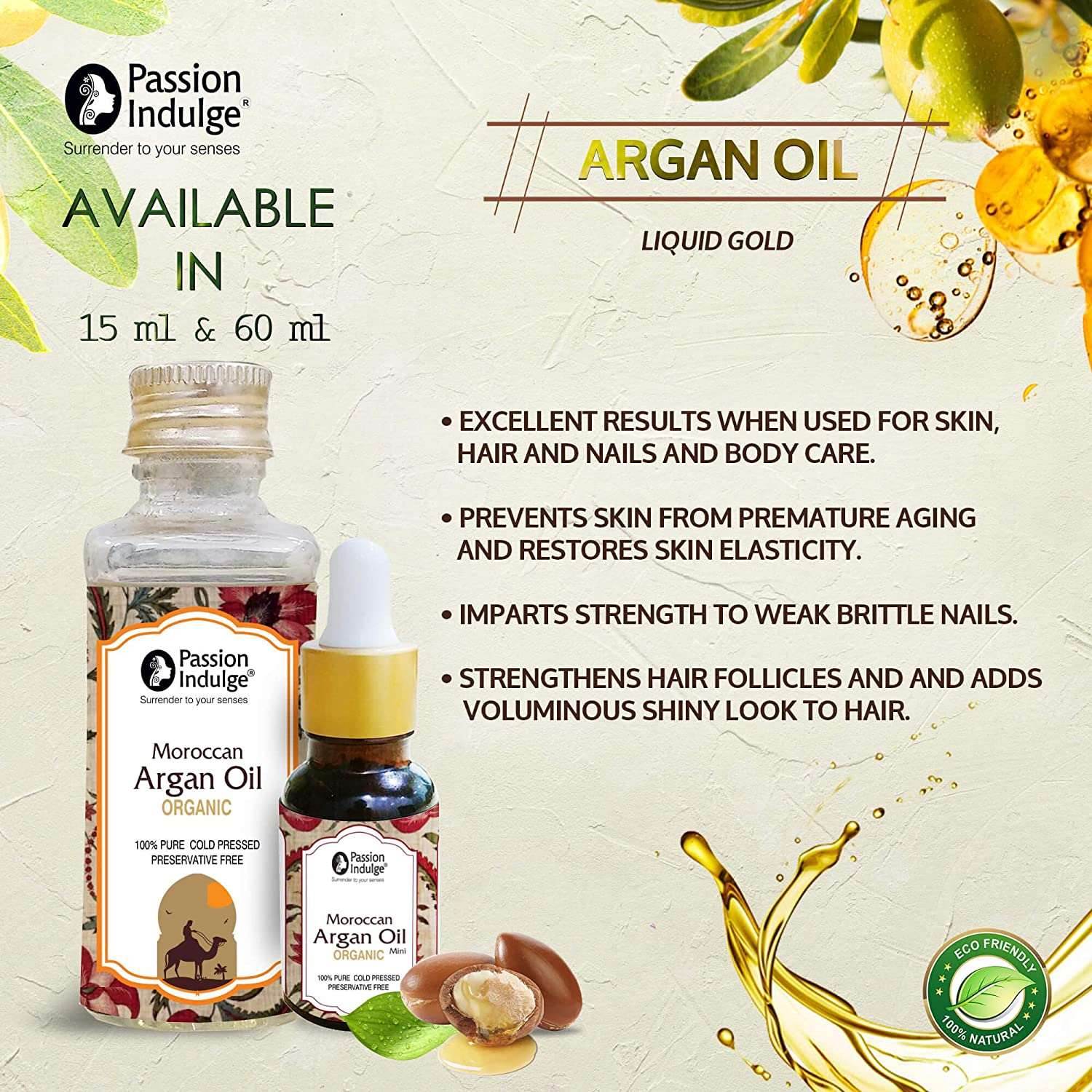 Moroccan Argan Carrier Oil 10ml for Reduce Stretch Marks | Anti Aging | Protect Sun Damage | Hair Growth | Dandruff and Scalp Disorders | Cold Pressed | Natural & Vegan - passionindulge