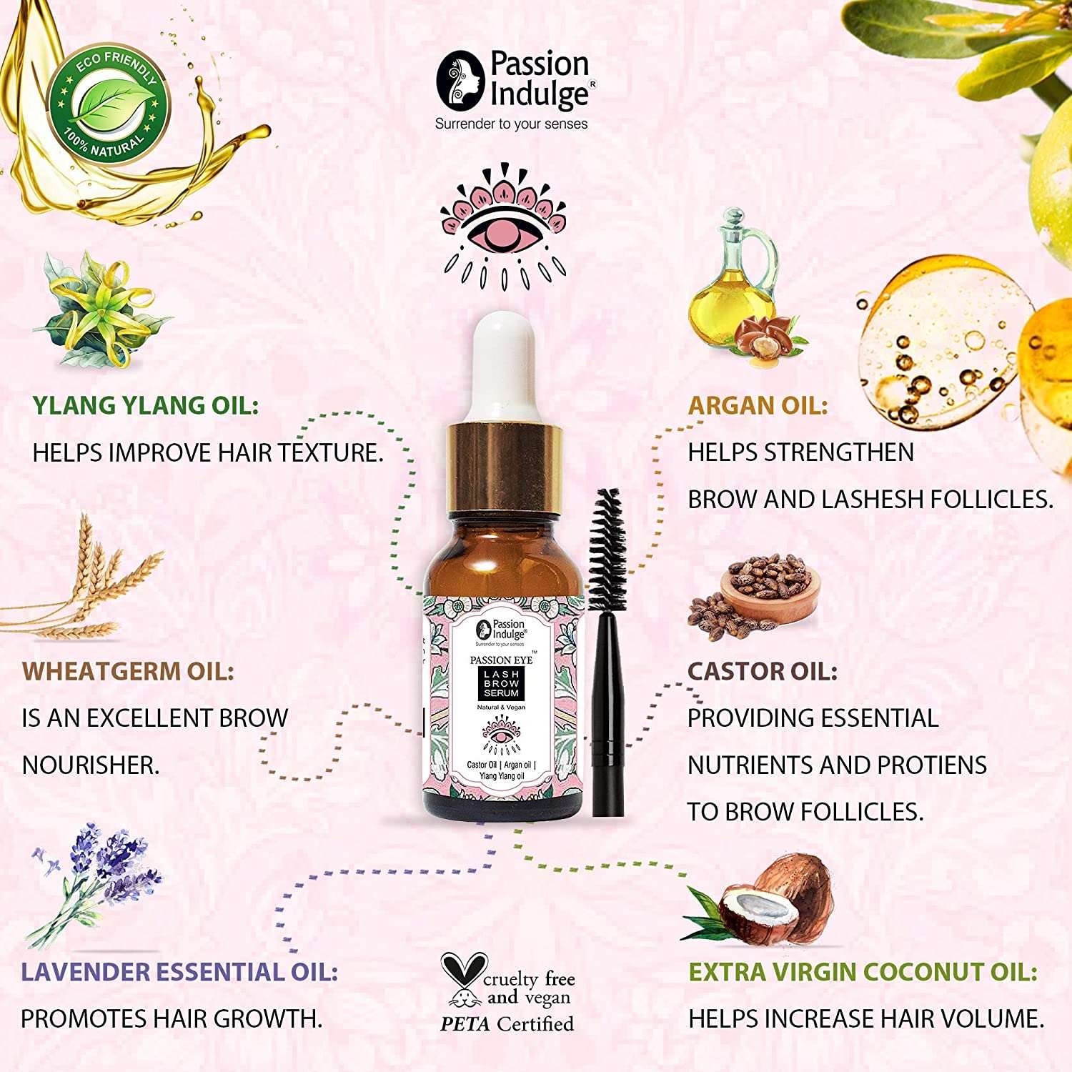 Eye serum for Growth of Eye Lashes and Eye Brow | Eyelash Oil | Eye Brow Oil | Eye Brow Enhancer | Castor Oil for Eye Brow & Eyelashes | 100% Natural Eye Lash & Eye Brow Oil | Natural & Vegan 10ML - passionindulge