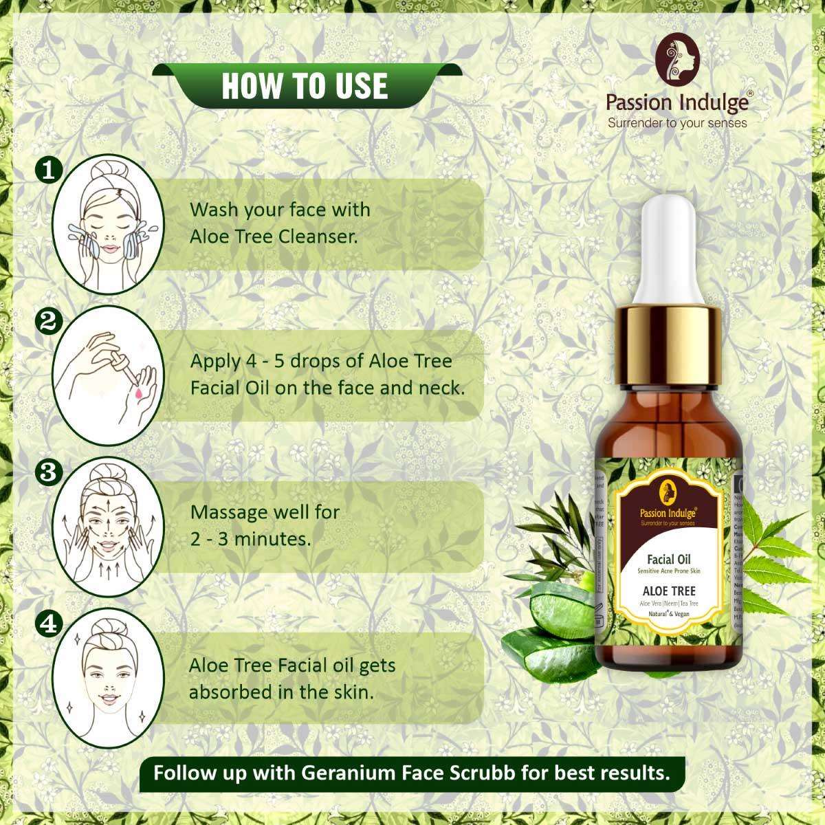 Aloe Tree Facial Oil 10ml For Sensitive Acne & Prone Skin | Clear Acne & Blemishes | Pimples | Sensitive Skin | Anti Bacterial | Natural & Vegan | Ayurvedic | All Skin Type - passionindulge