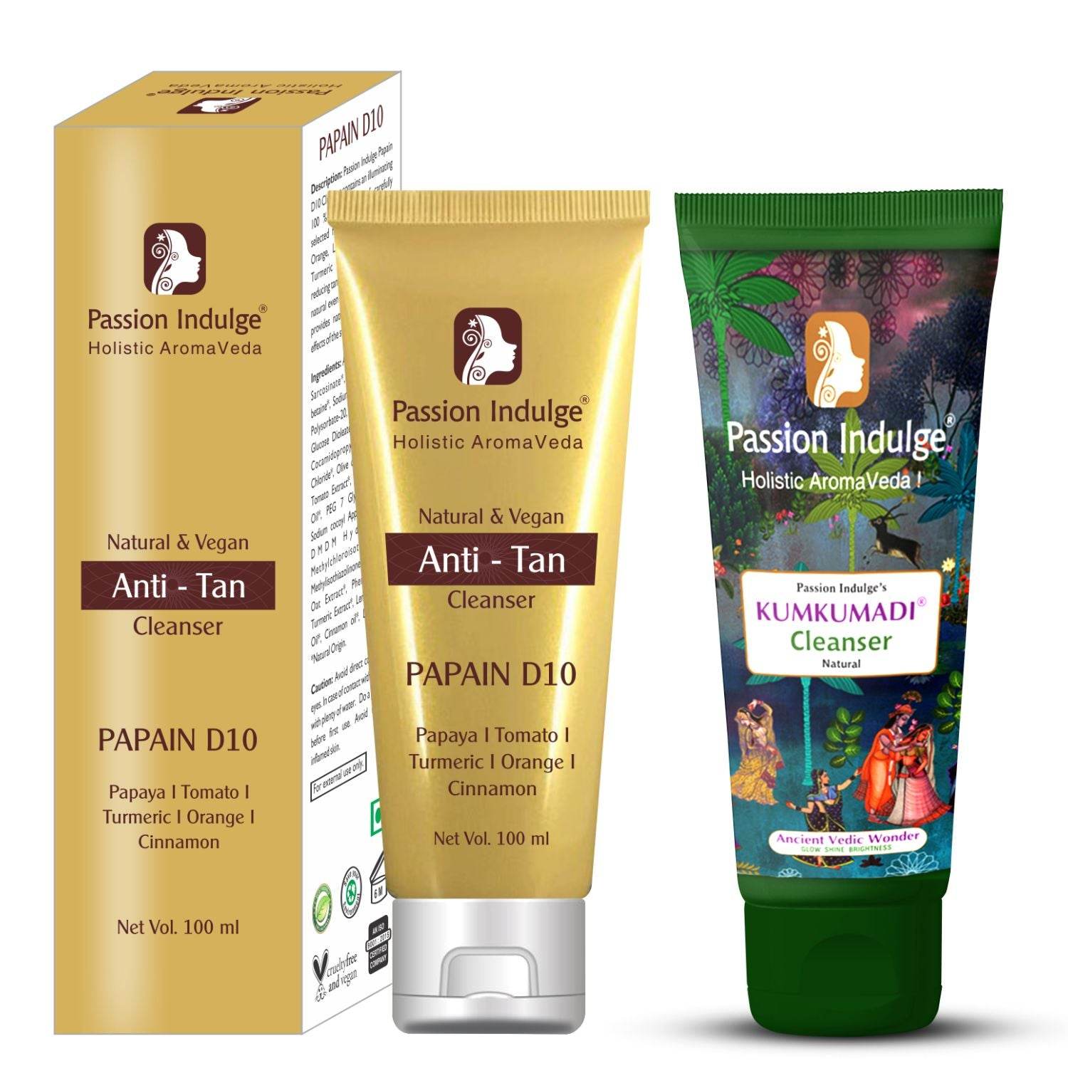 Mother & Daughter Set of 2 Cleanser | Glow Together : Papain Anti-tan & Kumkumadi Glowing skincare - passionindulge