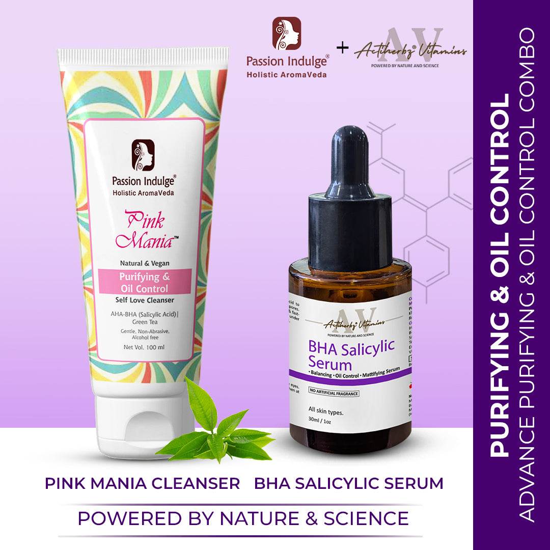 ADVANCE PURIFYING & OIL CONTROL COMBO - Passion Indulge Pink Mania Purifying & Oil Control Face Cleanser & ACTIHERBZ vitamins BHA Face Serum - passionindulge