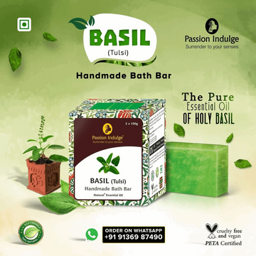 Handmade Bath Bar Basil Soap - pack of 3- each 100gm | Natural & Vegan | Aromatherapy | Peta Certified( Pack of 3 )