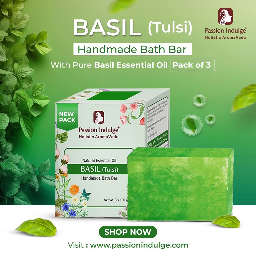 Handmade Bath Bar Basil Soap - pack of 3- each 100gm | Natural & Vegan | Aromatherapy | Peta Certified( Pack of 3 ) - passionindulge