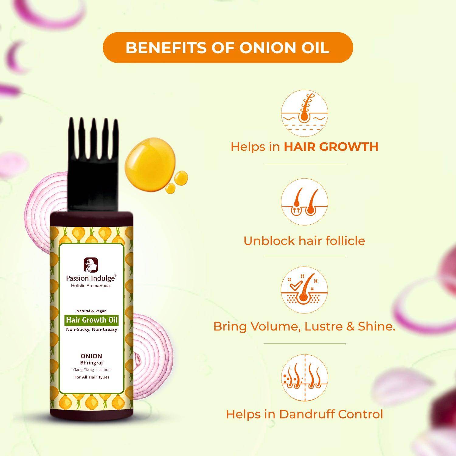 Onion and Bhringraj Hair Oil for hair fall and hair growth -with Bhringraj, Ylang Ylang, Onion, Lemon Oil Extract | Hair Oil | All Hair Type-100ml - passionindulge