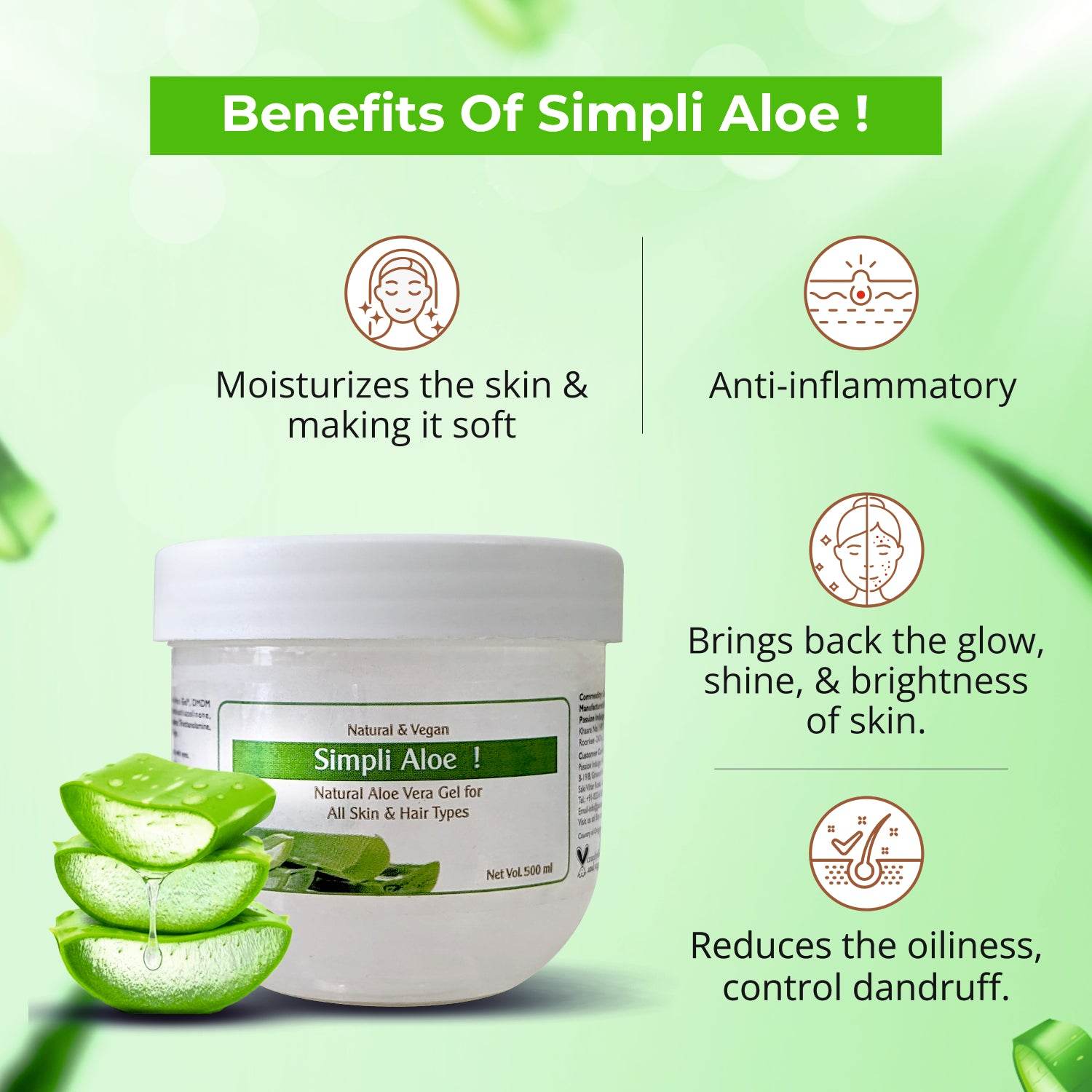 Professional Simpli Pro Aloe vera gel For Salon - 500 ml| Multipurpose natural Aloe Vera gel for all skin & hair type - passionindulge
