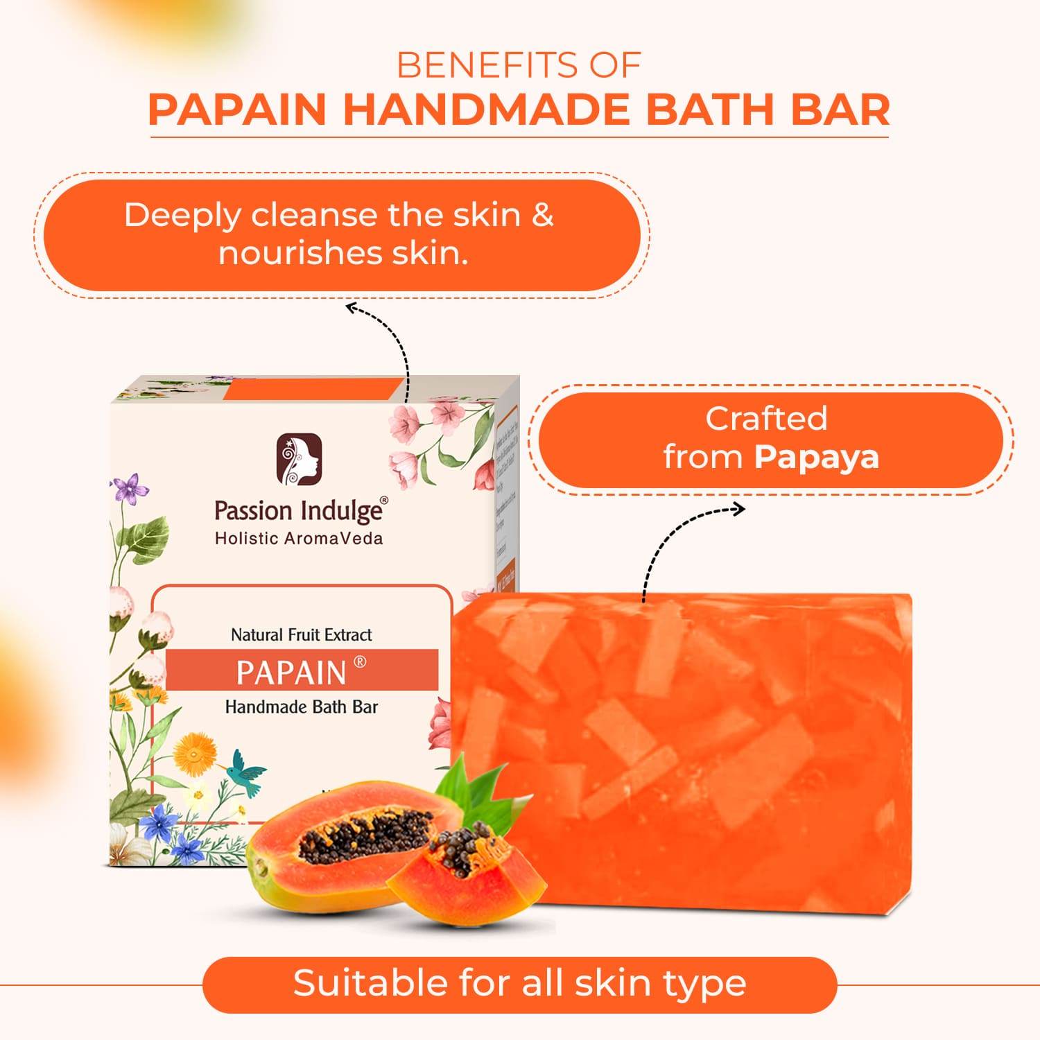Handmade Bath Bar Soap Papain - each 100gm | Natural & Vegan | Aromatherapy | Peta Certified( Pack of 3 ) - passionindulge