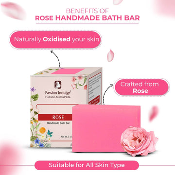 Handmade Bath Bar Soap Rose - each 100gm | Natural & Vegan | Aromatherapy | Peta Certified ( Pack of 3 )