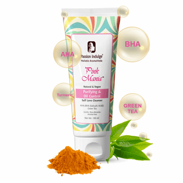 Pink Mania Purifying & Oil Control Face Cleanser With AHA BHA (Salicylic Acid) Green Tea & Turmeric |Reduces Redness & Acne on Skin & hydrate the skin | All Skin Types - 100ml - passionindulge