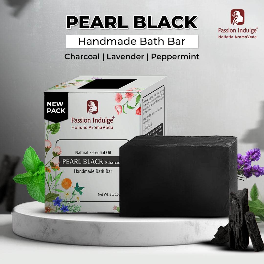 Handmade Bath Bar Soap Pearl Black (Charcoal) - each 100gm | Natural & Vegan |Peta Certified ( Pack of 3 ) - passionindulge