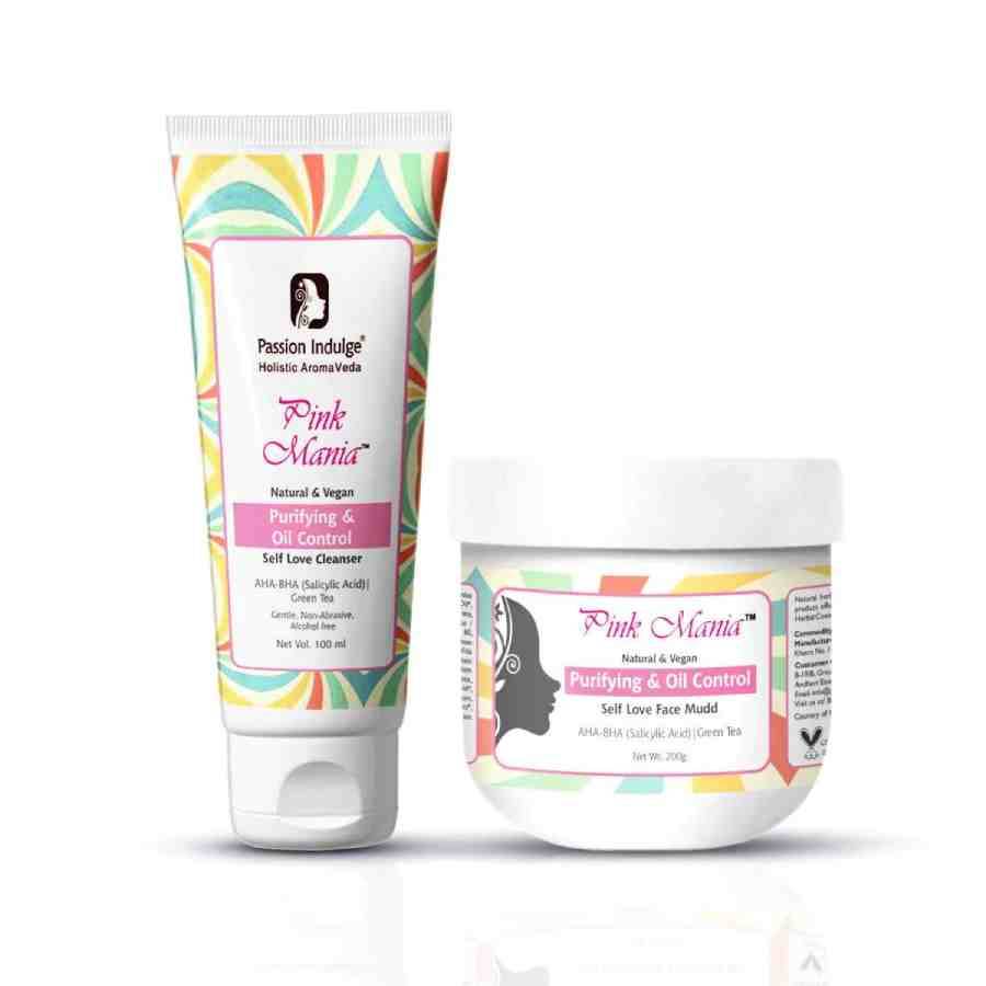 Pink Mania AHA BHA Purifying & Oil Control Face Cleanser & Face Mudd Combo With Turmeric & Green Tea Extract | Healing Skin Properties & Remove the Dead Cells - passionindulge