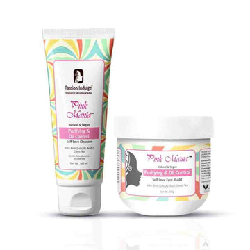 Pink Mania AHA BHA Purifying & Oil Control Face Cleanser & Face Mudd Combo With Turmeric & Green Tea Extract | Healing Skin Properties & Remove the Dead Cells - passionindulge