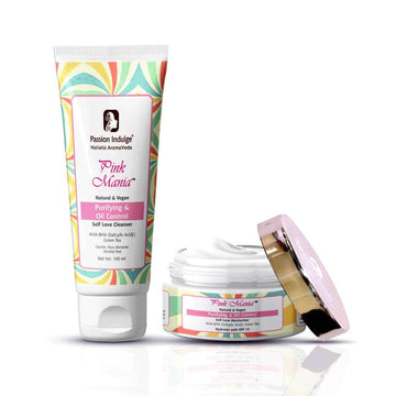 Pink Mania Purifying & Oil Control AHA BHA Face Cleanser & Face Moisturizer Combo For Healthy Skin With Turmeric & Green Tea Extract | Healing Skin Properties & Reduces blackheads - passionindulge