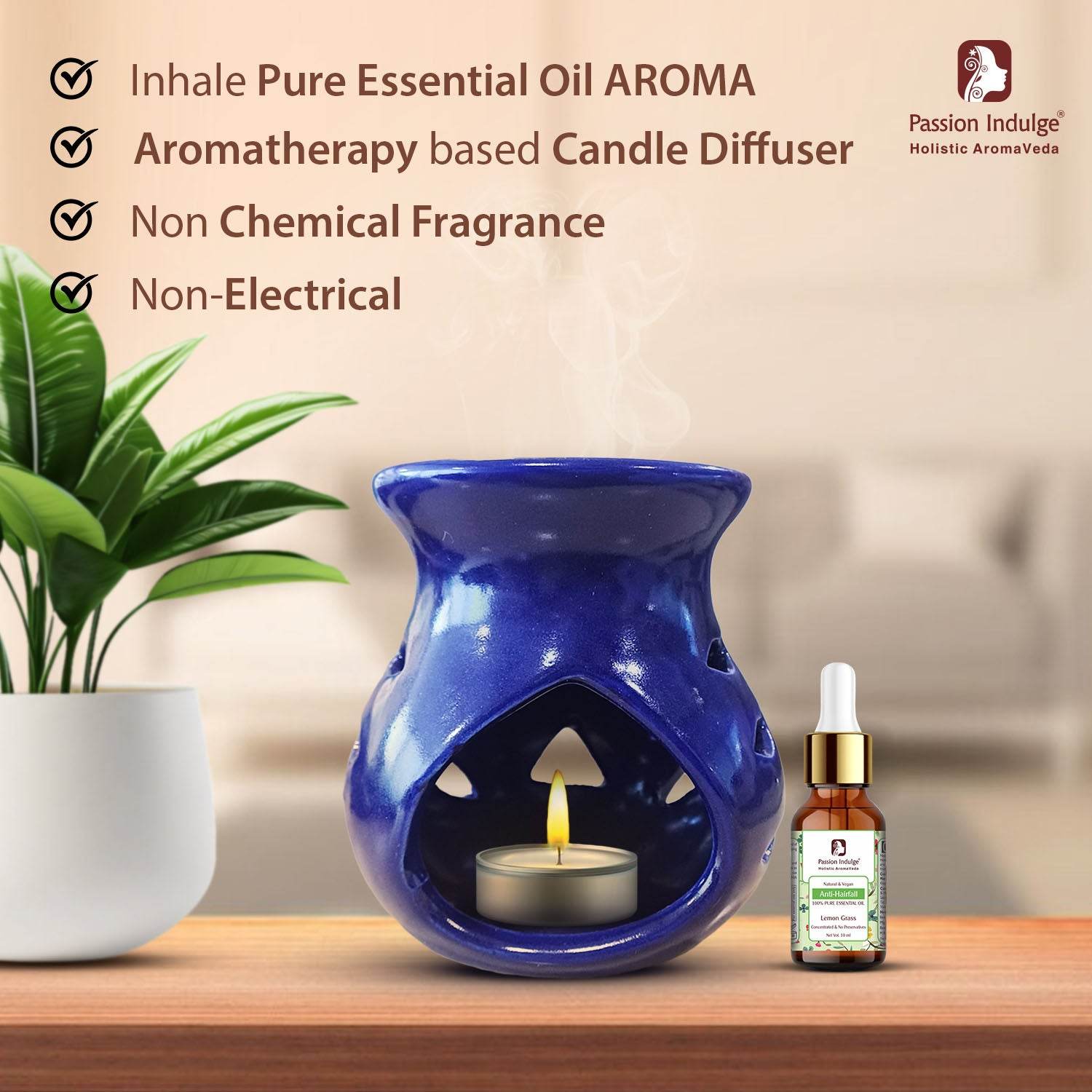 Candle Diffuser | Aromatherapy Diffuser with FREE Pure Lemongrass Essential oil | Natural Aroma Diffuser for Offices, Homes & Spa - passionindulge