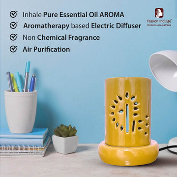 Electric Diffuser with FREE Pure Lemongrass Essential oil  l for Aromatherapy, Banyan Tree Design Diffuser for Offices, Restaurant, Living rooms (Yellow)