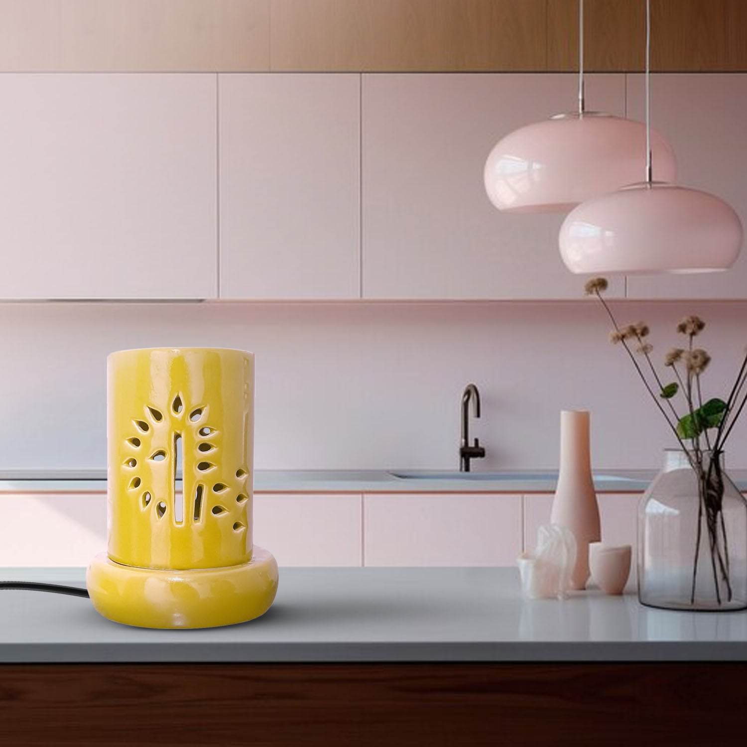 Electric Diffuser with FREE Pure Lemongrass Essential oil l for Aromatherapy, Banyan Tree Design Diffuser for Offices, Restaurant, Living rooms (Yellow) - passionindulge